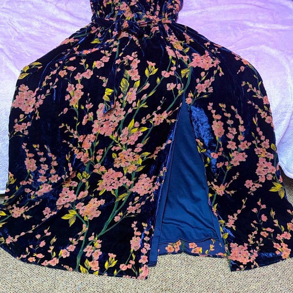 Baltic Born Lennon navy blue Floral Velvet Maxi Dress stretchy size XXL classy - Picture 8 of 16
